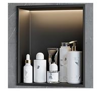 Niche de douche, étagère de rangement étanche en acier inoxydable intégrée avec éclairage, salle de bain une pièce toilette décor niche, facile à installer, Black-32x32x12.5cm/1.04x1.04x0.41ft