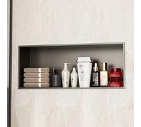 Niche de Douche Horizontale en Acier Inoxydable - Étagère Encastrable Salle de Bain sans Carrelage Nécessaire - Niche Murale à Moulage Intégré avec Soudure sans Joint(Black with light,1200x280x125mm)