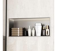 Niche de Douche Horizontale en Acier Inoxydable - Étagère Encastrable Salle de Bain sans Carrelage Nécessaire - Niche Murale à Moulage Intégré avec Soudure sans Joint(Gray with light,700x280x125mm)