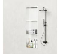 Niche de Douche Inox Encastrable Rangement Mural Étagères 4 Niveaux Inox | Organisateur Vertical Noir Mat pour Salle de Bain Sans Carrelage Nécessaire Module Encastré Étanche(White,3-tier)