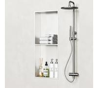 Niche de Douche Inox Encastrable Rangement Mural Étagères 4 Niveaux Inox | Organisateur Vertical Noir Mat pour Salle de Bain Sans Carrelage Nécessaire Module Encastré Étanche(White,2-tier)