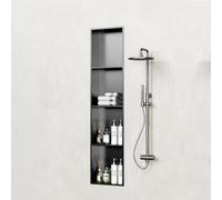 Niche de Douche Inox Encastrable Rangement Mural Étagères 4 Niveaux Inox | Organisateur Vertical Noir Mat pour Salle de Bain Sans Carrelage Nécessaire Module Encastré Étanche(Black,4-tier)