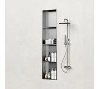 Niche de Douche Inox Encastrable Rangement Mural Étagères 4 Niveaux Inox | Organisateur Vertical Noir Mat pour Salle de Bain Sans Carrelage Nécessaire Module Encastré Étanche(Gray,4-tier)
