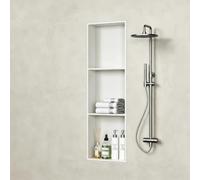 Niche de Douche Inox Encastrable Rangement Mural Étagères Salle de Bain | Organisateur Vertical pour Salle de Bain Module Encastré de Rangement en Acier Inoxydable Étanche(White,3-tier)