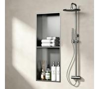 Niche de Douche Inox Encastrable Rangement Mural Étagères Salle de Bain | Organisateur Vertical pour Salle de Bain Module Encastré de Rangement en Acier Inoxydable Étanche(Gray,2-tier)