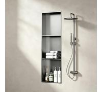 Niche de Douche Inox Encastrable Rangement Mural Étagères Salle de Bain | Organisateur Vertical pour Salle de Bain Module Encastré de Rangement en Acier Inoxydable Étanche(Gray,3-tier)