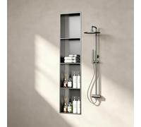 Niche de Douche Inox Encastrable Rangement Mural Étagères Salle de Bain | Organisateur Vertical pour Salle de Bain Module Encastré de Rangement en Acier Inoxydable Étanche(Gray,4-tier)