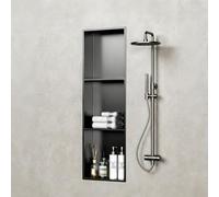 Niche de Douche Inox Encastrable Rangement Mural Étagères Salle de Bain | Organisateur Vertical pour Salle de Bain Module Encastré de Rangement en Acier Inoxydable Étanche(Black,3-tier)