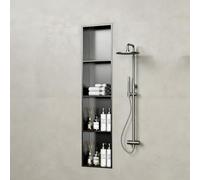 Niche de Douche Inox Encastrable Rangement Mural Étagères Salle de Bain | Organisateur Vertical pour Salle de Bain Module Encastré de Rangement en Acier Inoxydable Étanche(Black,4-tier)