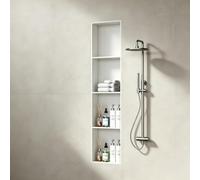 Niche de Douche Inox Encastrable Rangement Mural Étagères Salle de Bain | Organisateur Vertical pour Salle de Bain Module Encastré de Rangement en Acier Inoxydable Étanche(White,4-tier)