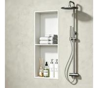 Niche de Douche Inox Encastrable Rangement Mural Étagères Salle de Bain | Organisateur Vertical pour Salle de Bain Module Encastré de Rangement en Acier Inoxydable Étanche(White,2-tier)