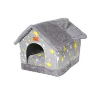 Niche de lit d'hiver Chaude pour Animaux de Compagnie, Gris, pour Chats et Chiens, Grande Taille, Coussin Amovible, Tente Confortable pour Chat et Niche pour Chien