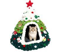 Niche de Noël pour chat | Abri tricoté doux en forme d'arbre | Lit chaud pour chaton chiot chaton petit animal domestique intérieur extérieur maison hiver