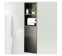 Niche de salle de bain en acier inoxydable, armoire à brosse de toilette cachée étanche à l'eau, support mural encastré papier toilette alcove pour salon chambre à coucher, noir-18 x 80 x 12,5 cm/7,08