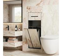 Niche de Salle de Bain Encastrable 4-en-1, Rangement Mural Invisible à Carreler, Support Papier, Poubelle et Brosse WC, Acier INOX 304