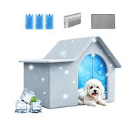 Niche d'été pour chat - Design semi-fermé avec 3 systèmes de stockage de glace - Lit de refroidissement extérieur pour chat avec structure isolante - Maison pour animaux de compagnie pour une