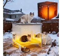 Niche d'extérieur en plastique avec doublure isolante, tapis chauffant résistant aux intempéries pour chat sauvage, abri surélevé avec porte de secours, assemblage facile, intérieur extensible, gris