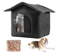 Niche d'extérieur pour chat en tissu Oxford thermique résistant aux intempéries avec coussin et couvercle à fermeture éclair, maison extérieure remplie d'éponge avec rideau de porte pour petits chats