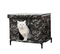 Niche d'extérieur pour chat - Grand abri imperméable, tente pliable amovible, base surélevée robuste avec fenêtre transparente, construction résistante au vent et aux intempéries, rangement facile à