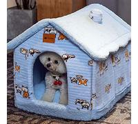 Niche d'hiver Chaude pour Chat avec Coussin Amovible - Nid Confortable pour Chats et Petits Chiens - Bleu - Taille Moyenne