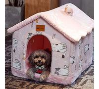 Niche d'hiver Chaude pour Chat - Nid Confortable pour Animal de Compagnie, Coussin Amovible, Couleur Rose, Grande Taille