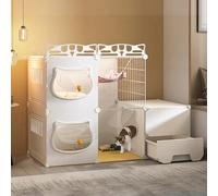 Niche d'intérieur pour chat avec bac à litière - Grande cage transparente robuste pour chats et petits chiens - Niche spacieuse de luxe pour animaux de compagnie