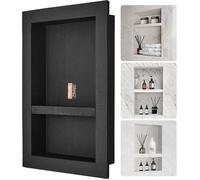 VEVOR Niche Encastrable Salle de Bain 60,96x40,64x10 cm Niche Douche Murale Double Étagère en Plastique XPS Coins Carrés Protection Scellée Moderne pour Stockage de Savon Douche Salle de Bains, Noir
