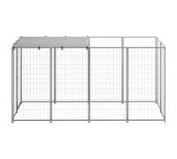 Niche en acier 2,42 m² pour chiens, enclos extérieur avec toit | Structure métallique robuste, maille respirante, toit imperméable et résistant aux UV, fermeture acile
