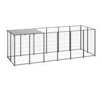Niche en acier noir 330 x 110 x 110 cm pour chiens | Maille aérée, toit en polyéthylène UV, loquet avec serrure, usage extérieur