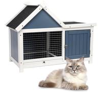 Niche en bois pour chat d'extérieur résistante aux intempéries avec plancher surélevé et toit en asphalte, abri isotherme pour chat sauvage avec crochet pour gamelle et loquet de porte pour petits