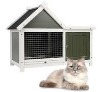 Niche en bois pour chat d'extérieur résistante aux intempéries avec plancher surélevé et toit en asphalte, abri isotherme pour chat sauvage avec crochet pour gamelle et loquet de porte pour petits