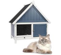 Niche en bois pour chat d'extérieur résistante aux intempéries avec plancher surélevé et toit en asphalte, abri isotherme pour chat sauvage avec crochet pour gamelle et loquet de porte pour petits