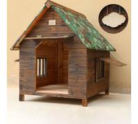 Niche en bois pour chien avec porche couvert et toit à charnière, niche d'extérieur résistante aux intempéries pour un abri confortable