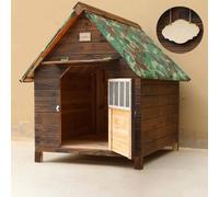 Niche en bois pour chien avec porche couvert et toit à charnière, niche d'extérieur résistante aux intempéries pour un abri confortable