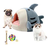 Niche en forme de requin pour chat, chaton et petit chien - Chaude et douce pour l'hiver - Chaude et douce - Pour chat et petit chien (bleu, taille S, moins de 3 kg)