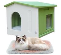 Niche en plastique pour chat pour une utilisation en extérieur, abri empilable pour intérieur et extérieur, isolée, résistante aux intempéries, imperméable avec tapis pour chat, vert