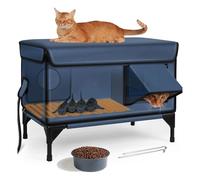 Niche Extérieure Imperméable pour Chat, Abri Extra Large pour Chat, Niche pour Animal avec Base Surélevée, Avant-Toit Imperméable Et Porte De Secours, Chenil pour Chats Errants Pouvant Accueil Blue S