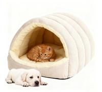 Niche fermée pour Chat, Sac de Couchage pour Animaux de Compagnie, lit Confortable pour Chat Monstre, lit de Tente Doux et Chaud avec Coussin Amovible et Lavable, pour Chaton de Petite, Moyen White M