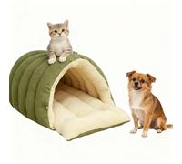 Niche fermée pour Chat, Sac de Couchage pour Animaux de Compagnie, lit Confortable pour Chat Monstre, lit de Tente Doux et Chaud avec Coussin Amovible et Lavable, pour Chaton de Petite, Moyen Green M