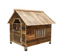 Niche for Chien en Bois carbonisé d'extérieur avec Porte et fenêtre, cabane en rondins for Animaux de Compagnie, résistante aux intempéries, imperméable, Meubles for Animaux de Compagnie(Large)