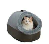 Niche igloo pour chat, animal de compagnie avec coussin amovible, lit doux et apaisant en fausse fourrure chaude pour chats, chatons, chiots et lapins (45 x 40 x 30 cm, gris)