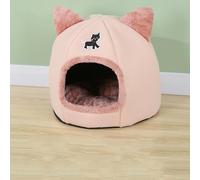 Niche igloo pour chat d'intérieur avec coussin amovible et lavable, maison confortable pour chaton, chiot (35 x 35 x 35 cm, rose)