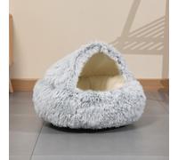 Niche igloo pour chat et animal domestique - Tente pliable en peluche avec fond antidérapant - Semi-fermé - Niche moelleuse pour petits chats, chatons et chiots (gris, 65 cm)