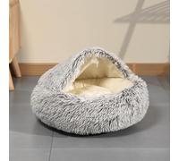 Niche igloo pour chat et animal domestique - Tente pliable en peluche avec fond antidérapant - Semi-fermé - Niche moelleuse pour petits chats, chatons, chiots et chats de taille moyenne (café, 40 cm)