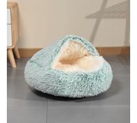 Niche igloo pour chat et animal domestique - Tente pliable en peluche avec fond antidérapant - Semi-fermé - Niche moelleuse pour petits chats, chatons, chiots et chats de taille moyenne (vert, 80 cm)