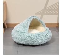 Niche igloo pour chat et animal domestique - Tente pliable en peluche avec fond antidérapant - Semi-fermé - Niche moelleuse pour petits chats, chatons, chiots et chats (vert, 50 cm)