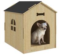 PawHut Niche pour Chien intérieure, Maison Chien intérieure en Bois, avec Motifs d'os Creux, fenêtre, Assemblage Facile, pour Chien Miniature, Chat, 47 x 57 x 58 cm, chêne