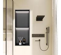 Niche Murale de Salle de Bain en Acier Inoxydable avec éclairage LED Pas Besoin de carrelage Rangement intégré pour shampoing et Gel Organisateur Moderne pour Salle de Bain