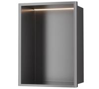 Niche murale encastrable en acier inoxydable avec lumières LED, étagère de rangement peu encombrante pour salle de bain, cuisine, salon, chambre à coucher