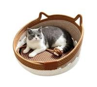 Niche ovale tressée à la main avec oreilles de chat, lit griffoir pour chat